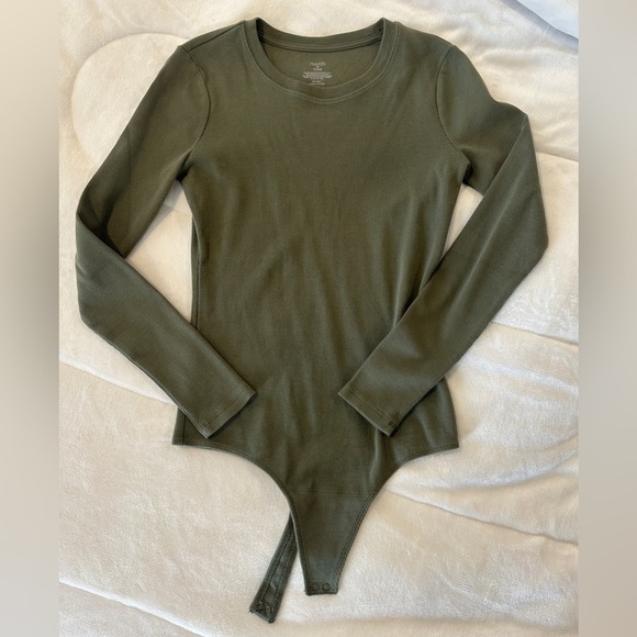 Nuuds long sleeve ribbed crewneck bodysuit, olive - Picture 1 of 4